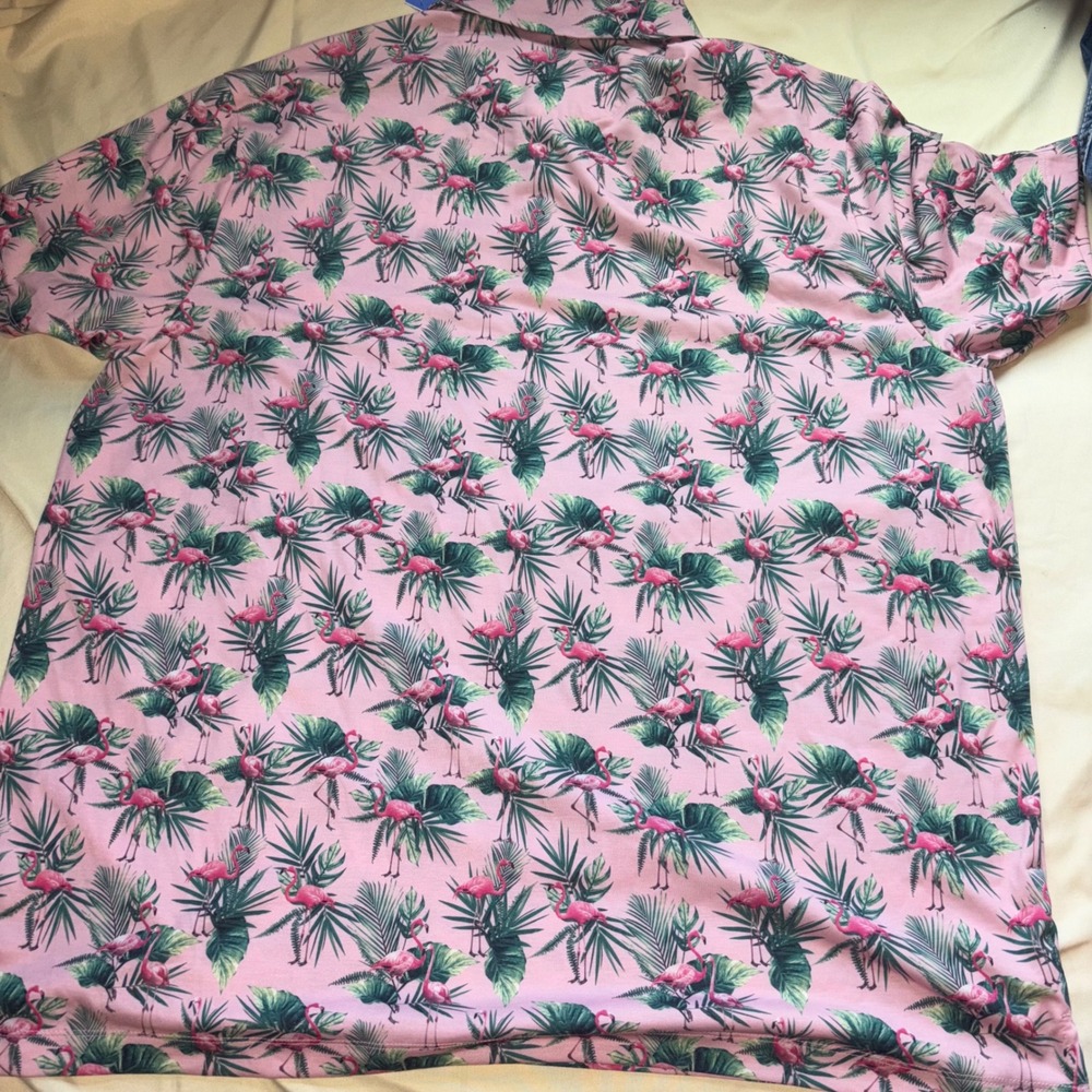 NWT Caribbean Isle Breeze Performance Flamingo Palm Polo Shirt Mens XL Tropical - Picture 5 of 5